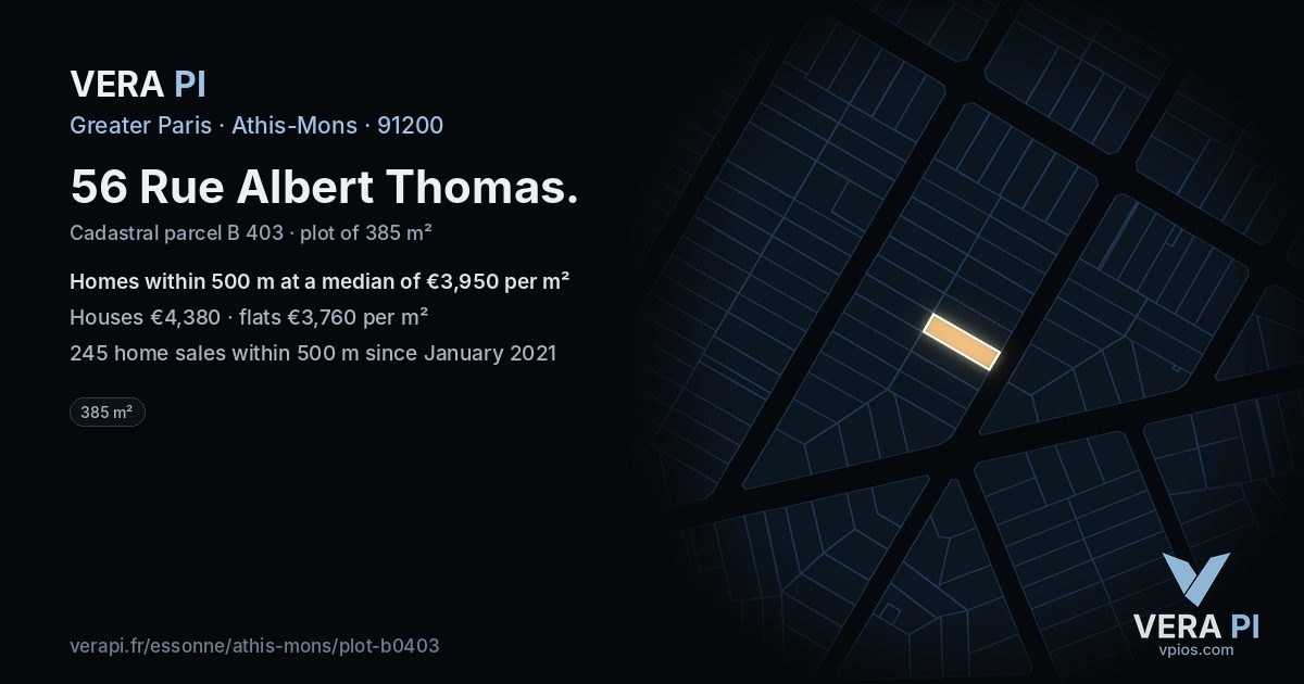 56 Rue Albert Thomas, Athis-Mons at night – the plot lit, the parcels around coloured by the prices near them