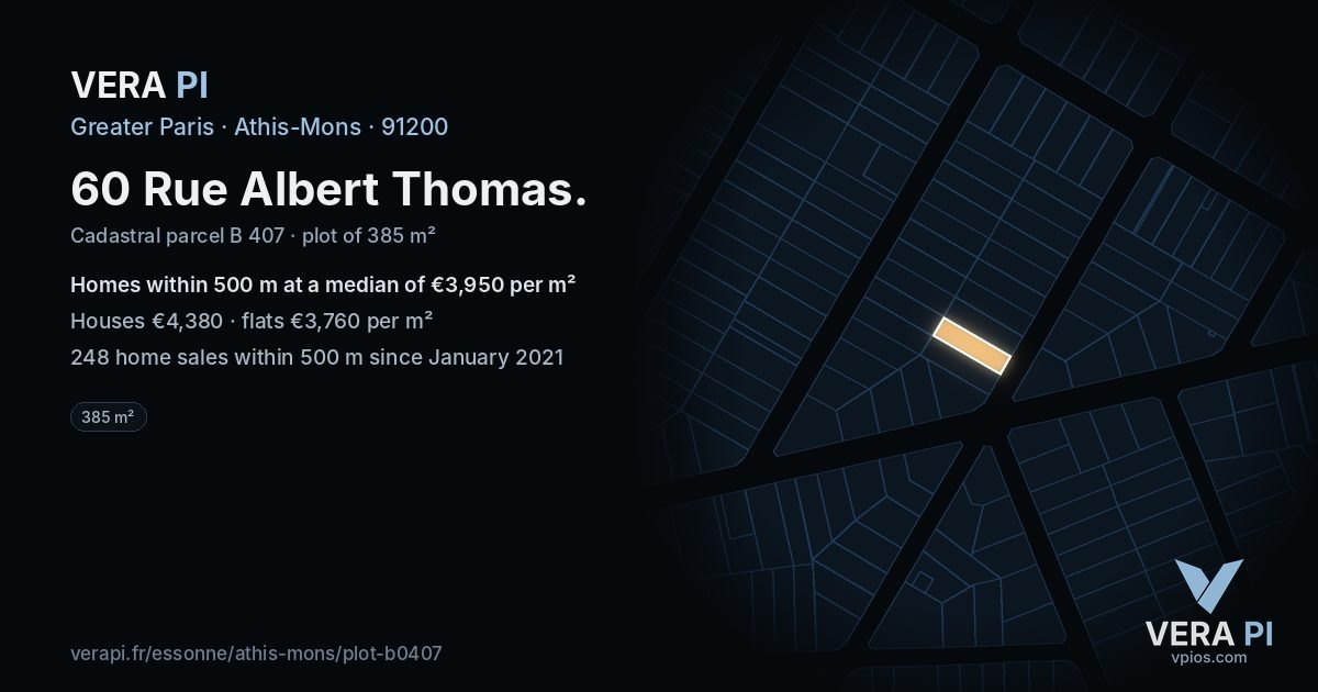 60 Rue Albert Thomas, Athis-Mons at night – the plot lit, the parcels around coloured by the prices near them