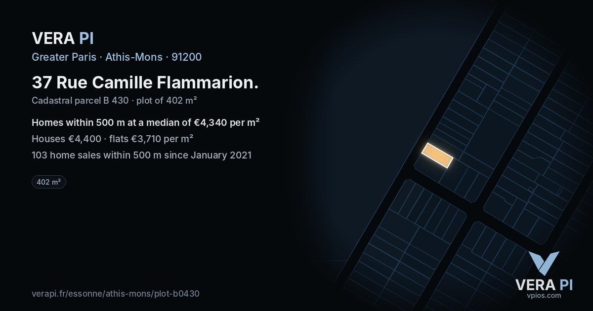 37 Rue Camille Flammarion, Athis-Mons at night – the plot lit, the parcels around coloured by the prices near them