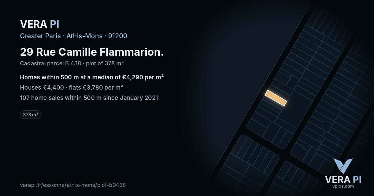 29 Rue Camille Flammarion, Athis-Mons at night – the plot lit, the parcels around coloured by the prices near them