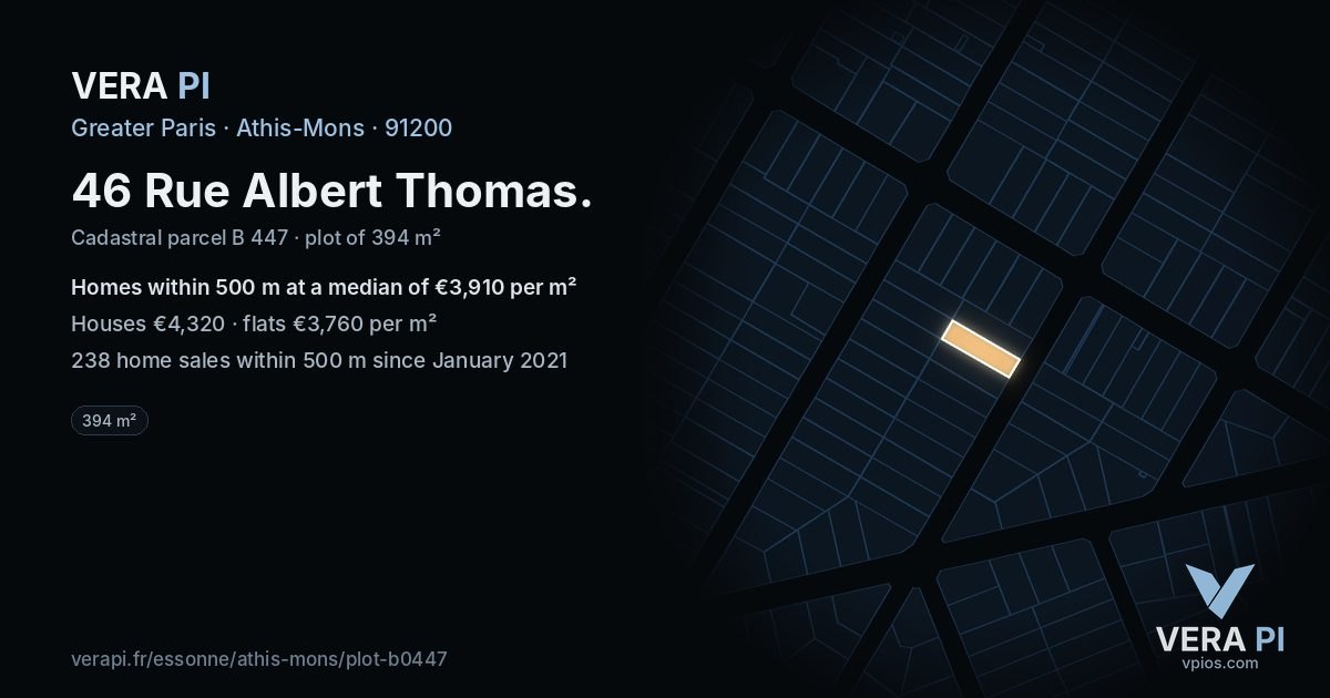 46 Rue Albert Thomas, Athis-Mons at night – the plot lit, the parcels around coloured by the prices near them