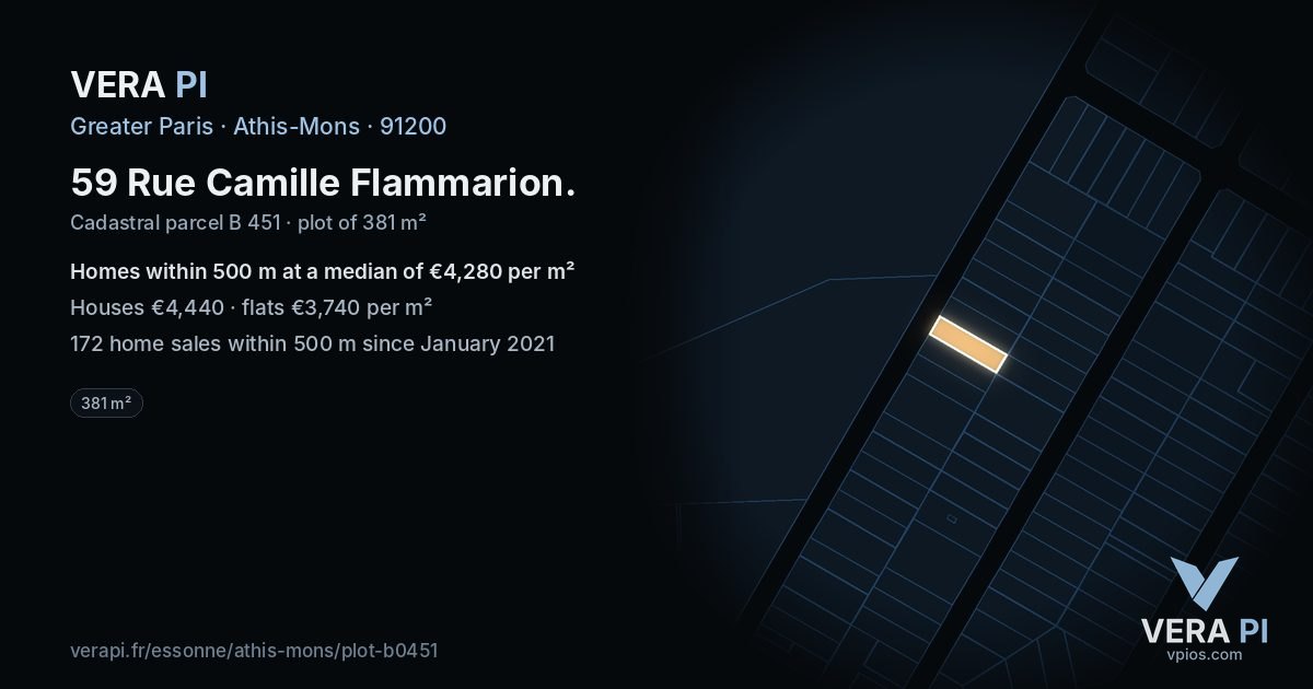 59 Rue Camille Flammarion, Athis-Mons at night – the plot lit, the parcels around coloured by the prices near them
