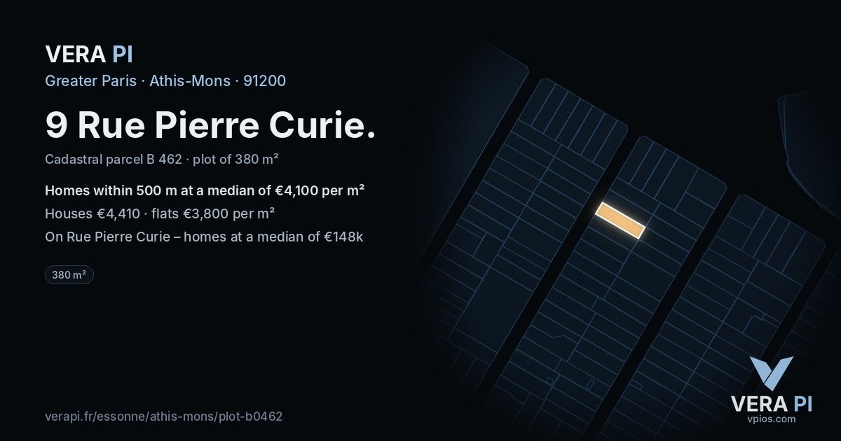 9 Rue Pierre Curie, Athis-Mons at night – the plot lit, the parcels around coloured by the prices near them