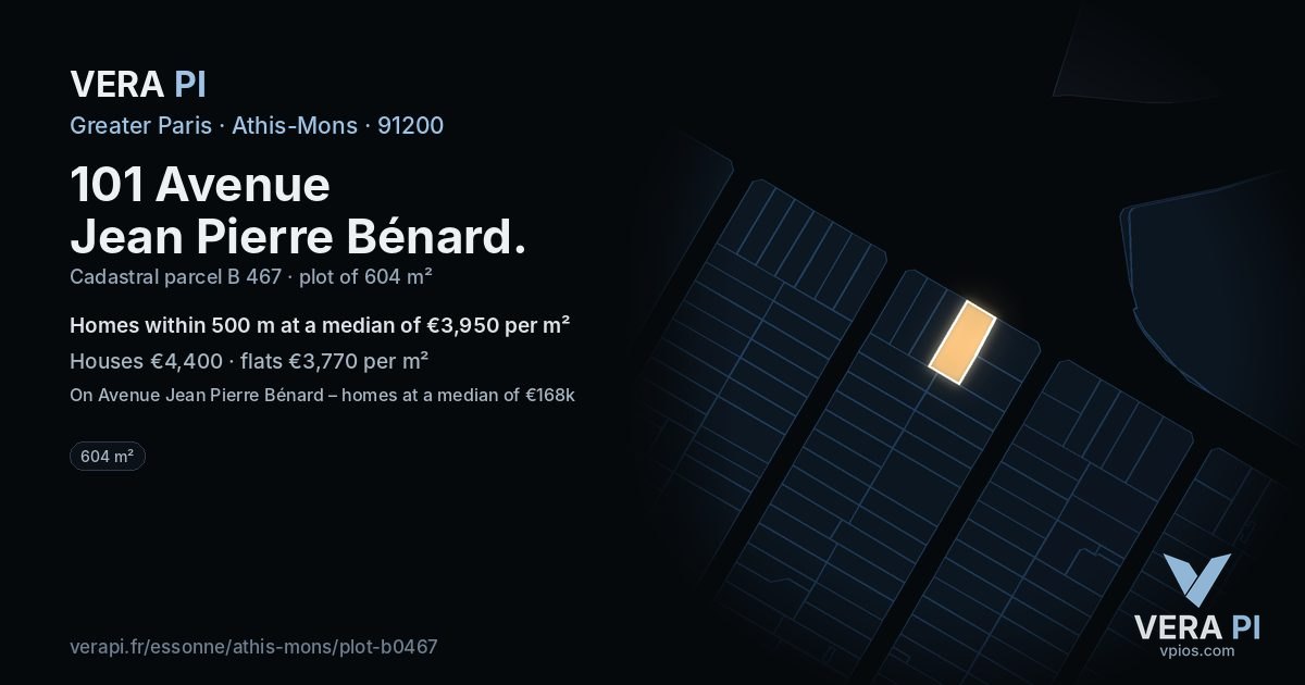 101 Avenue Jean Pierre Bénard, Athis-Mons at night – the plot lit, the parcels around coloured by the prices near them