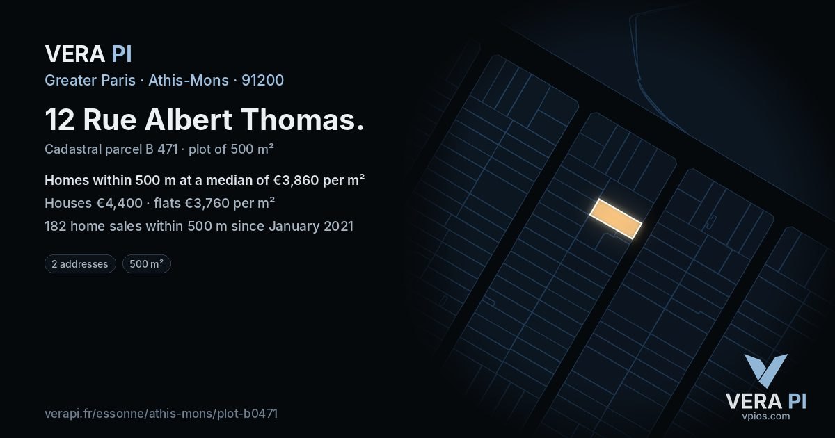 12 Rue Albert Thomas, Athis-Mons at night – the plot lit, the parcels around coloured by the prices near them
