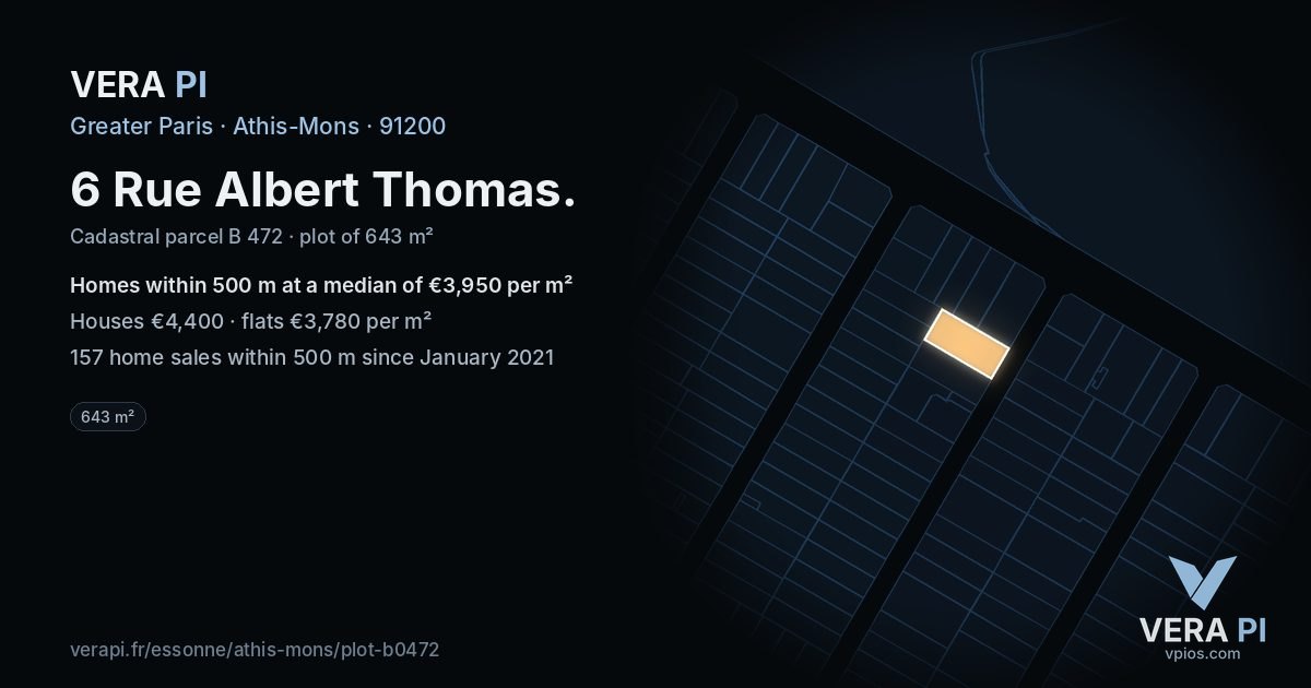 6 Rue Albert Thomas, Athis-Mons at night – the plot lit, the parcels around coloured by the prices near them