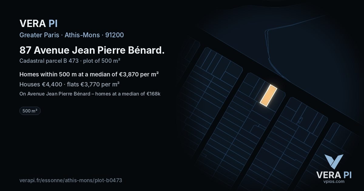 87 Avenue Jean Pierre Bénard, Athis-Mons at night – the plot lit, the parcels around coloured by the prices near them