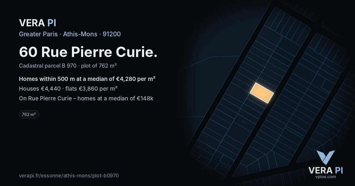 60 Rue Pierre Curie, Athis-Mons at night – the plot lit, the parcels around coloured by the prices near them