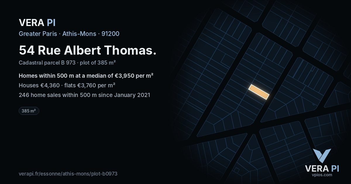 54 Rue Albert Thomas, Athis-Mons at night – the plot lit, the parcels around coloured by the prices near them