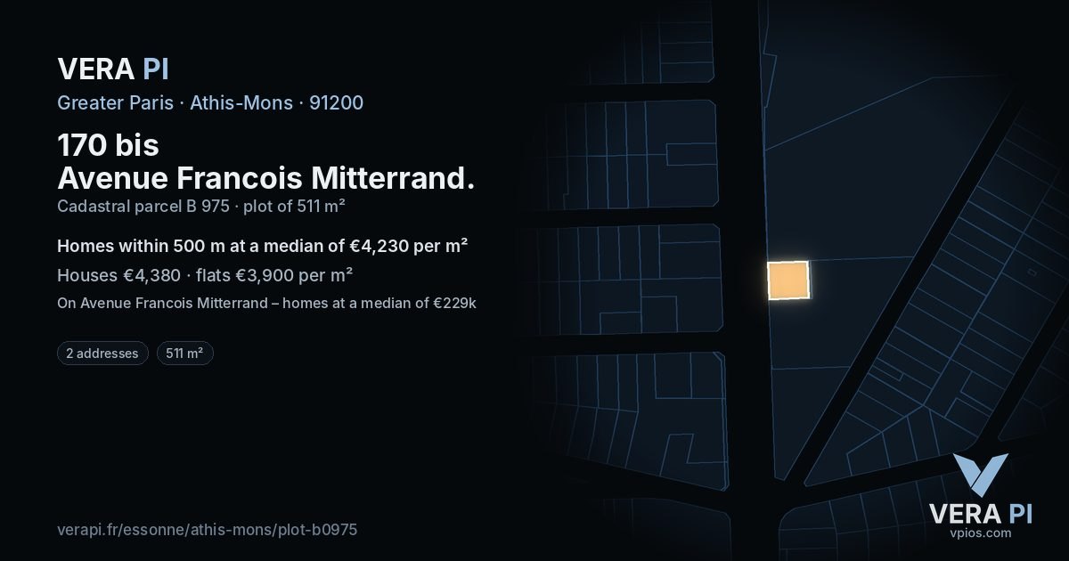 170 bis Avenue Francois Mitterrand, Athis-Mons at night – the plot lit, the parcels around coloured by the prices near them