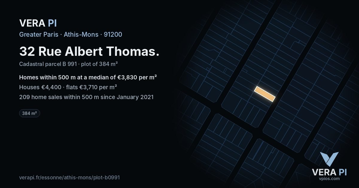 32 Rue Albert Thomas, Athis-Mons at night – the plot lit, the parcels around coloured by the prices near them