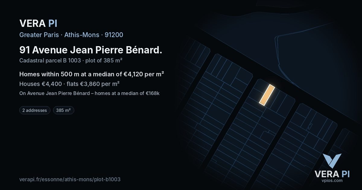 91 Avenue Jean Pierre Bénard, Athis-Mons at night – the plot lit, the parcels around coloured by the prices near them