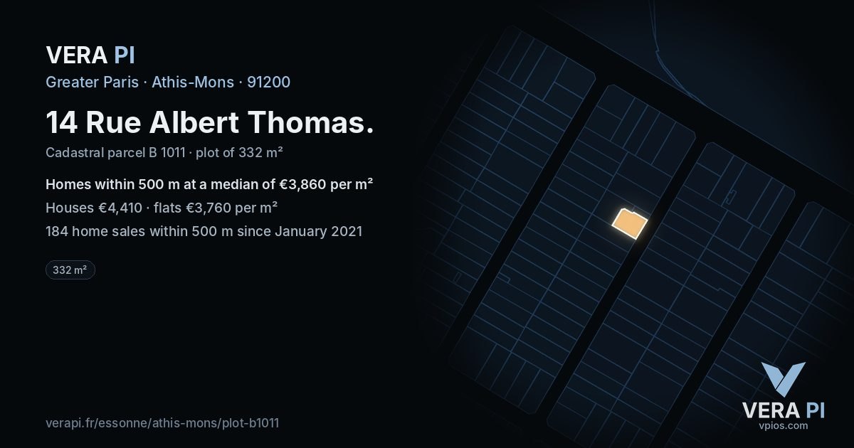 14 Rue Albert Thomas, Athis-Mons at night – the plot lit, the parcels around coloured by the prices near them