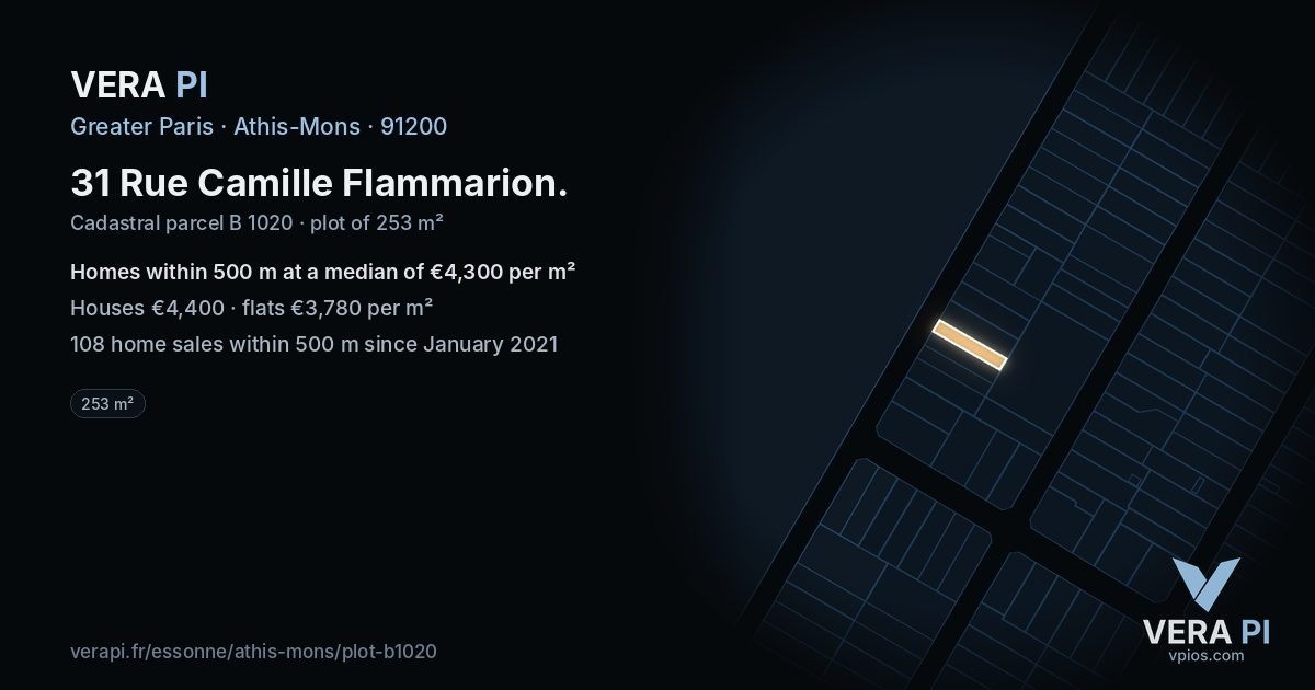 31 Rue Camille Flammarion, Athis-Mons at night – the plot lit, the parcels around coloured by the prices near them