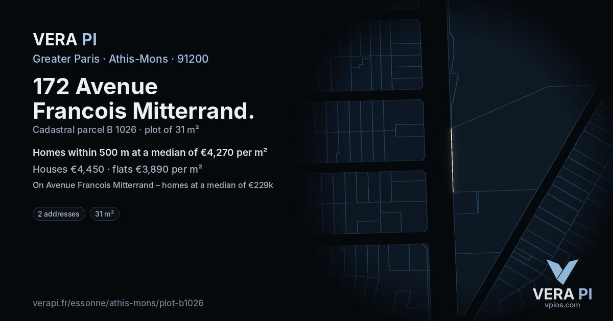 172 Avenue Francois Mitterrand, Athis-Mons at night – the plot lit, the parcels around coloured by the prices near them