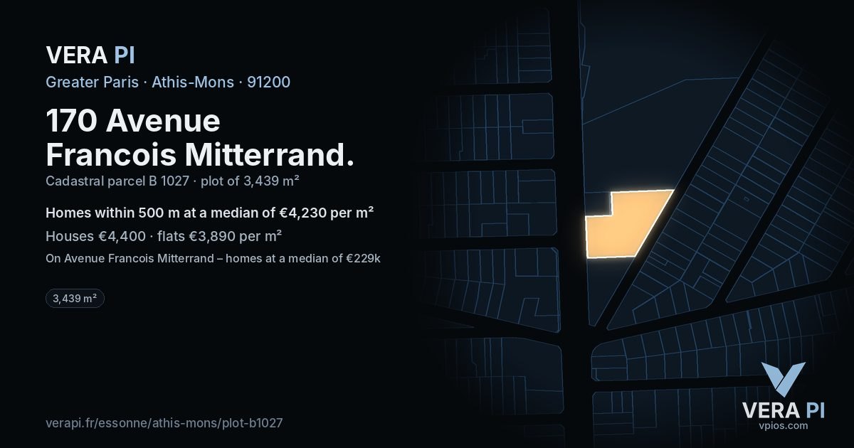 170 Avenue Francois Mitterrand, Athis-Mons at night – the plot lit, the parcels around coloured by the prices near them