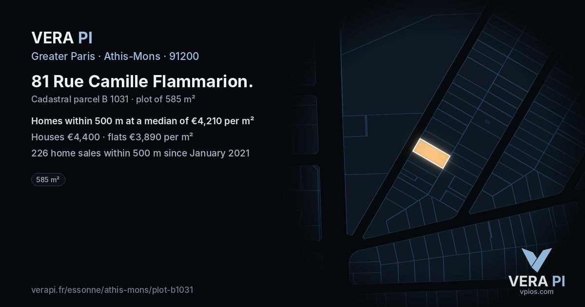 81 Rue Camille Flammarion, Athis-Mons at night – the plot lit, the parcels around coloured by the prices near them