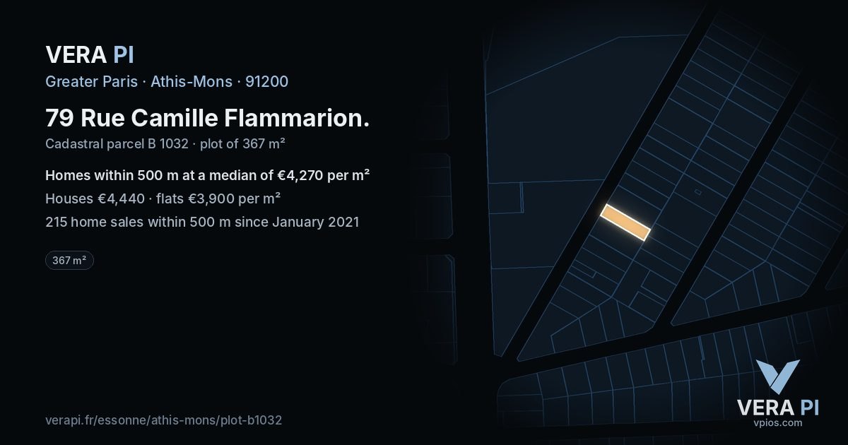 79 Rue Camille Flammarion, Athis-Mons at night – the plot lit, the parcels around coloured by the prices near them