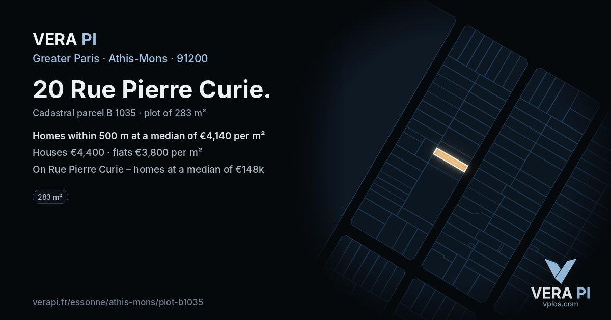 20 Rue Pierre Curie, Athis-Mons at night – the plot lit, the parcels around coloured by the prices near them