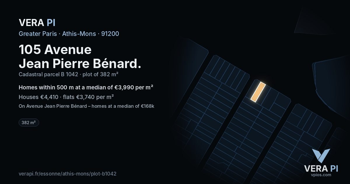105 Avenue Jean Pierre Bénard, Athis-Mons at night – the plot lit, the parcels around coloured by the prices near them