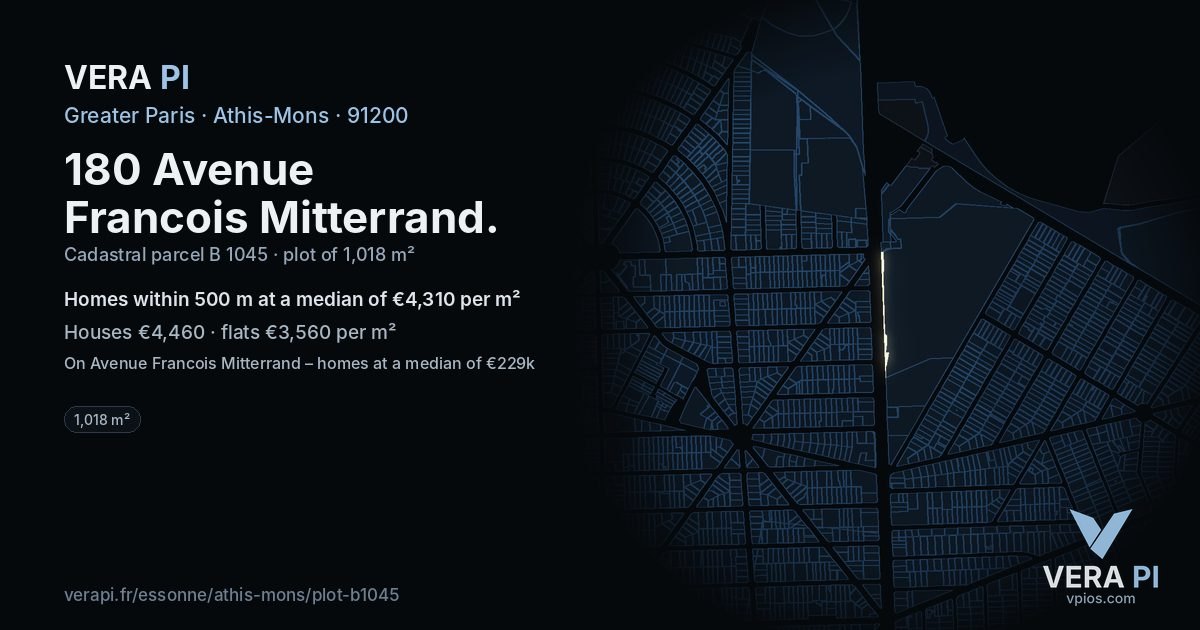 180 Avenue Francois Mitterrand, Athis-Mons at night – the plot lit, the parcels around coloured by the prices near them