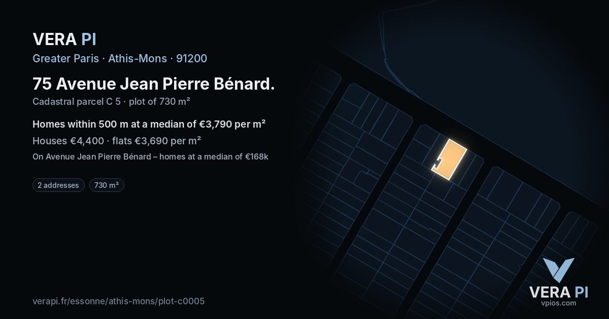 75 Avenue Jean Pierre Bénard, Athis-Mons at night – the plot lit, the parcels around coloured by the prices near them
