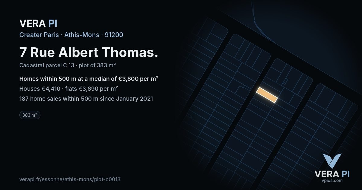 7 Rue Albert Thomas, Athis-Mons at night – the plot lit, the parcels around coloured by the prices near them