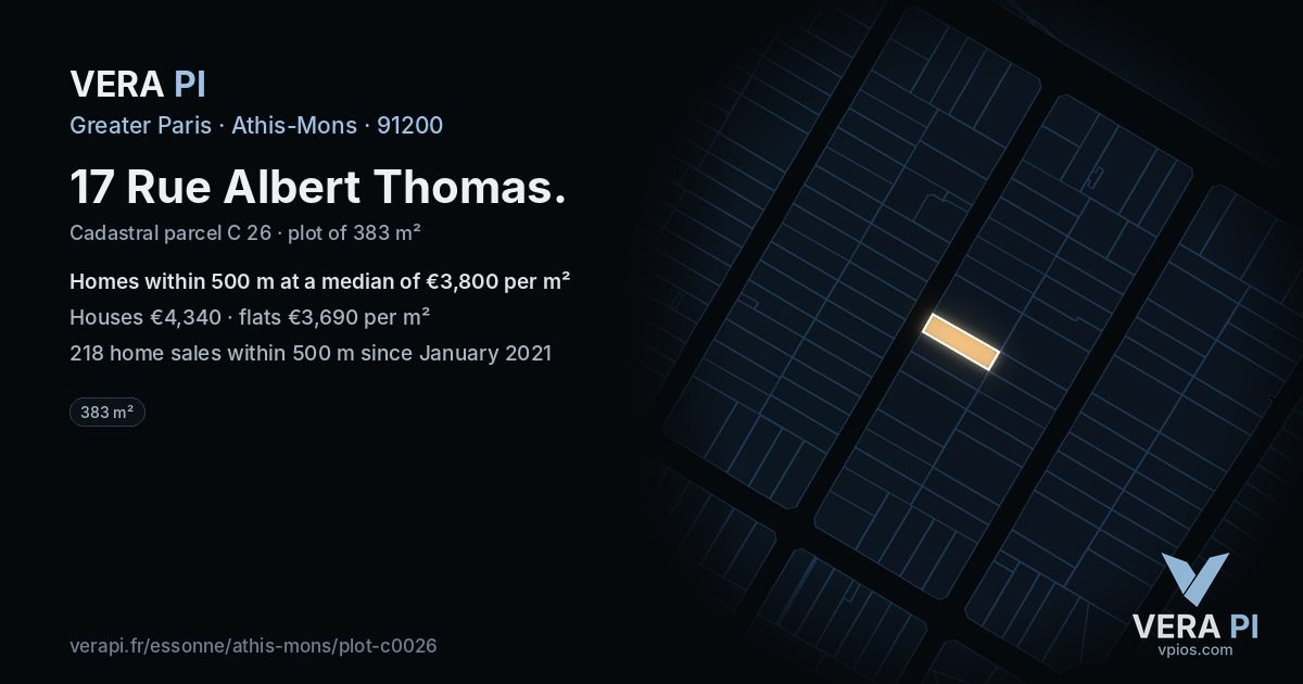 17 Rue Albert Thomas, Athis-Mons at night – the plot lit, the parcels around coloured by the prices near them