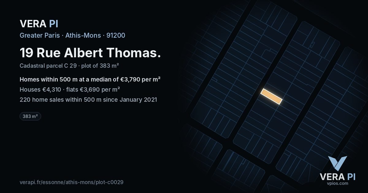 19 Rue Albert Thomas, Athis-Mons at night – the plot lit, the parcels around coloured by the prices near them