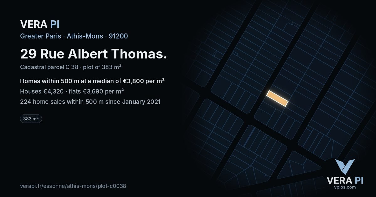 29 Rue Albert Thomas, Athis-Mons at night – the plot lit, the parcels around coloured by the prices near them