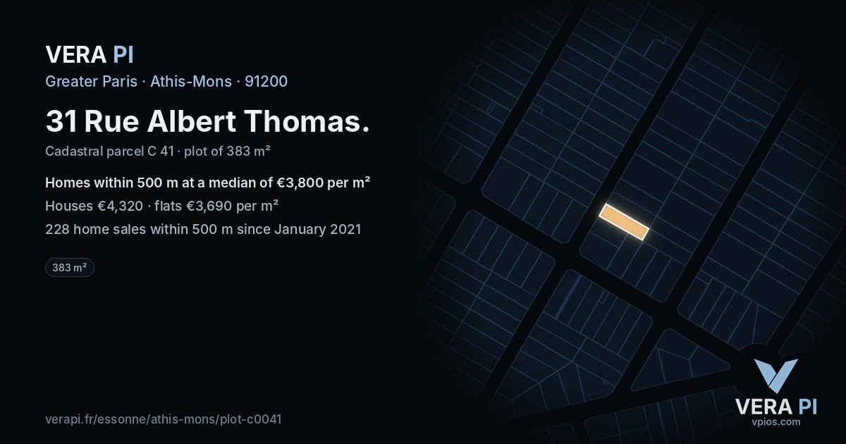 31 Rue Albert Thomas, Athis-Mons at night – the plot lit, the parcels around coloured by the prices near them