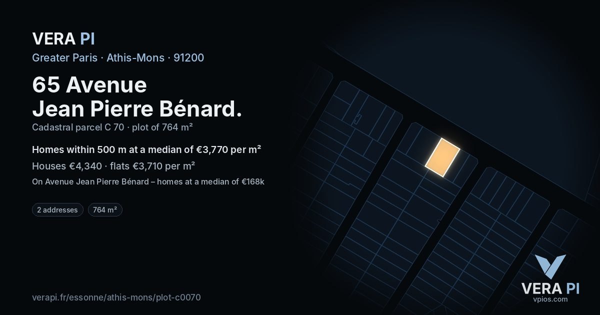 65 Avenue Jean Pierre Bénard, Athis-Mons at night – the plot lit, the parcels around coloured by the prices near them