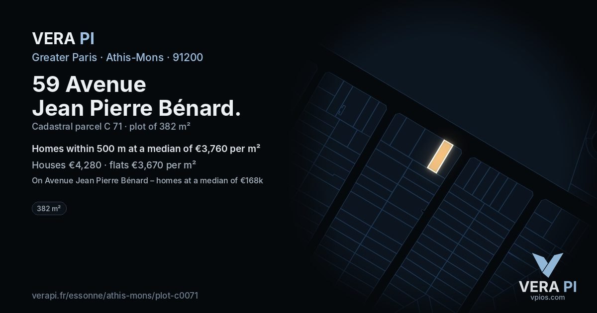 59 Avenue Jean Pierre Bénard, Athis-Mons at night – the plot lit, the parcels around coloured by the prices near them