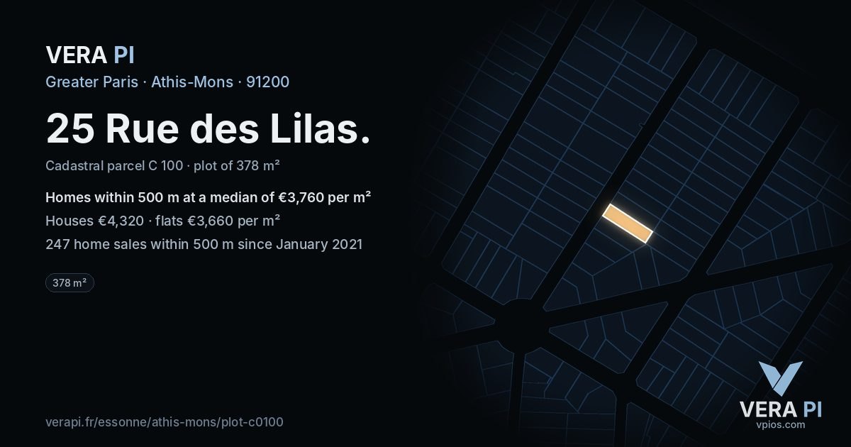 25 Rue des Lilas, Athis-Mons at night – the plot lit, the parcels around coloured by the prices near them