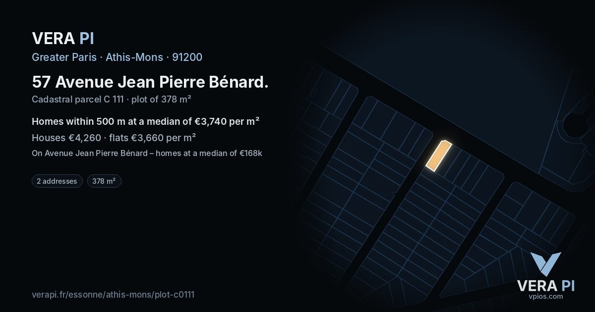 57 Avenue Jean Pierre Bénard, Athis-Mons at night – the plot lit, the parcels around coloured by the prices near them