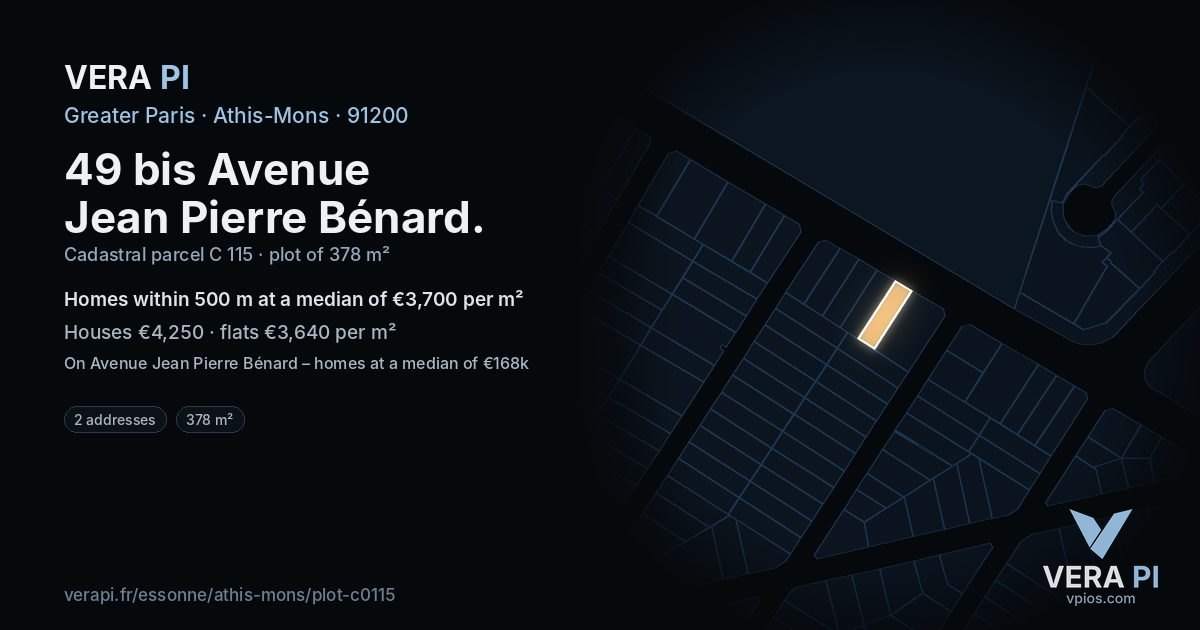 49 bis Avenue Jean Pierre Bénard, Athis-Mons at night – the plot lit, the parcels around coloured by the prices near them