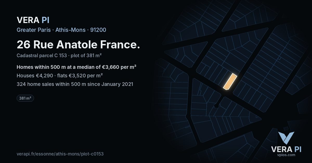 26 Rue Anatole France, Athis-Mons at night – the plot lit, the parcels around coloured by the prices near them