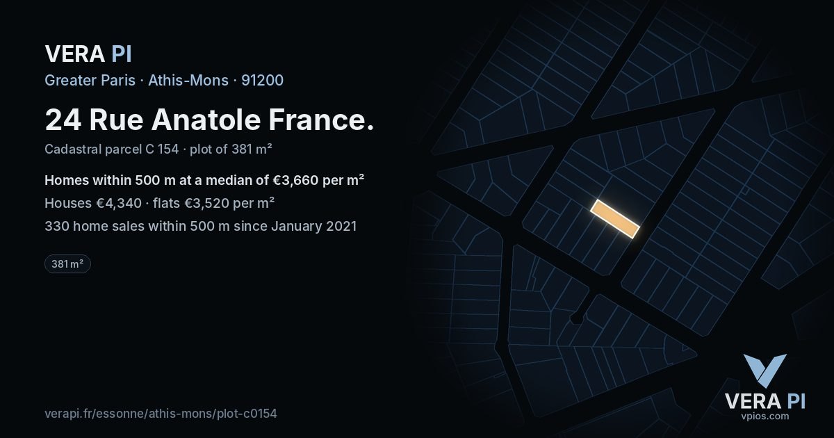 24 Rue Anatole France, Athis-Mons at night – the plot lit, the parcels around coloured by the prices near them
