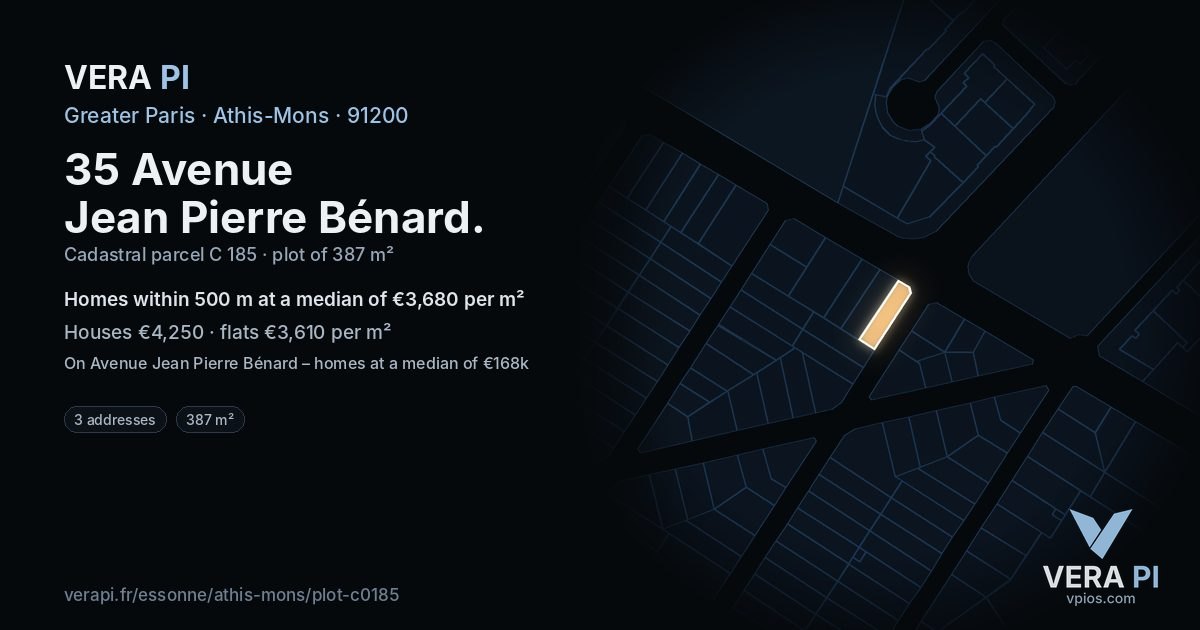 35 Avenue Jean Pierre Bénard, Athis-Mons at night – the plot lit, the parcels around coloured by the prices near them