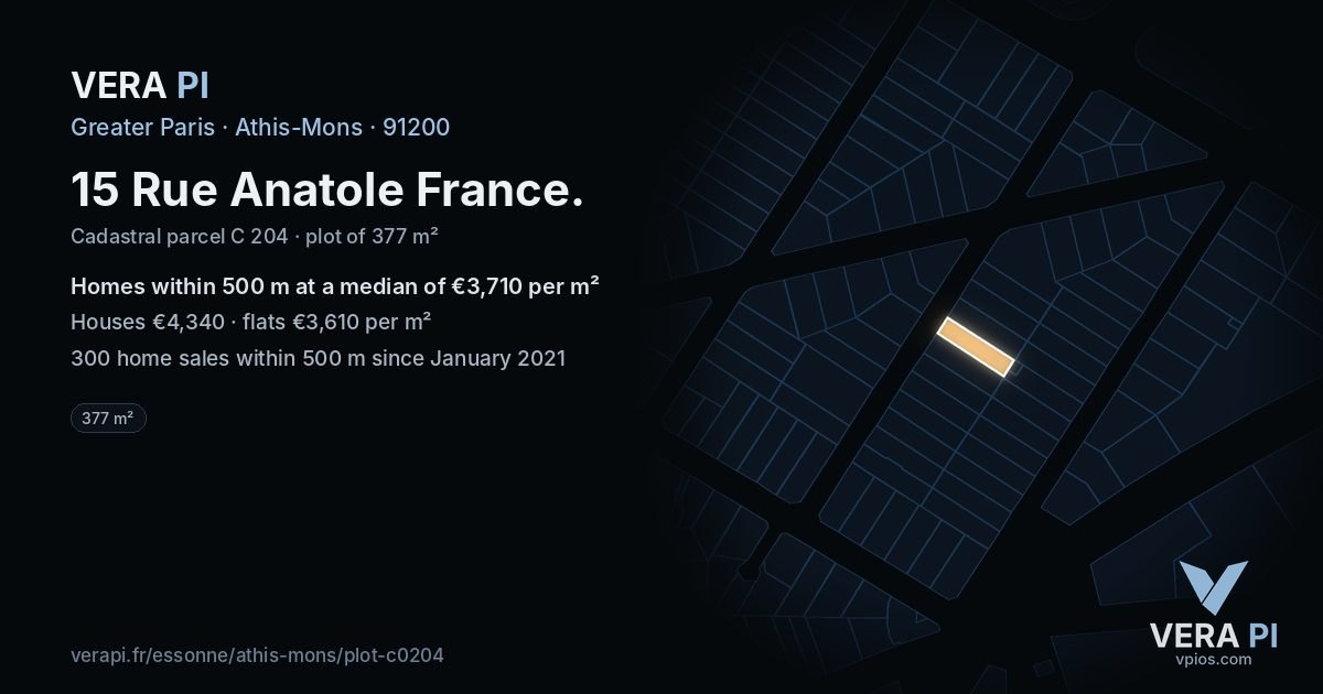 15 Rue Anatole France, Athis-Mons at night – the plot lit, the parcels around coloured by the prices near them