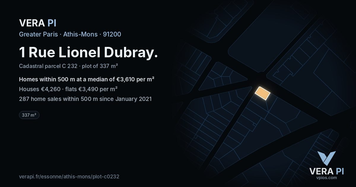 1 Rue Lionel Dubray, Athis-Mons at night – the plot lit, the parcels around coloured by the prices near them