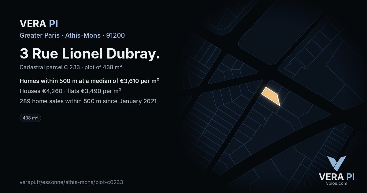 3 Rue Lionel Dubray, Athis-Mons at night – the plot lit, the parcels around coloured by the prices near them