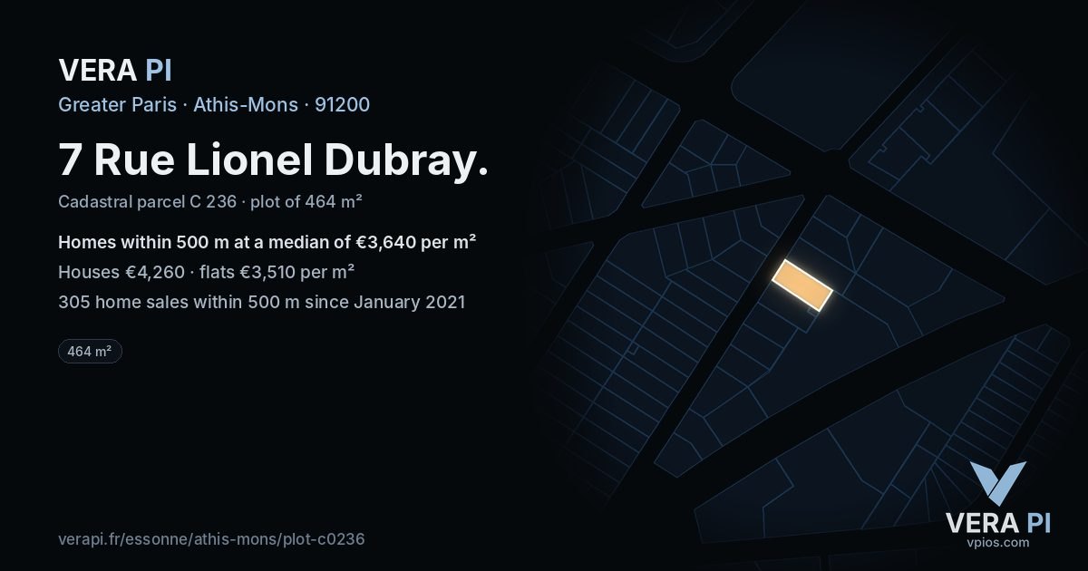 7 Rue Lionel Dubray, Athis-Mons at night – the plot lit, the parcels around coloured by the prices near them