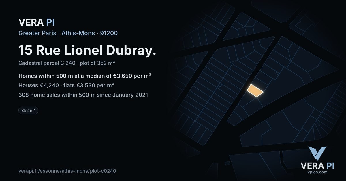 15 Rue Lionel Dubray, Athis-Mons at night – the plot lit, the parcels around coloured by the prices near them