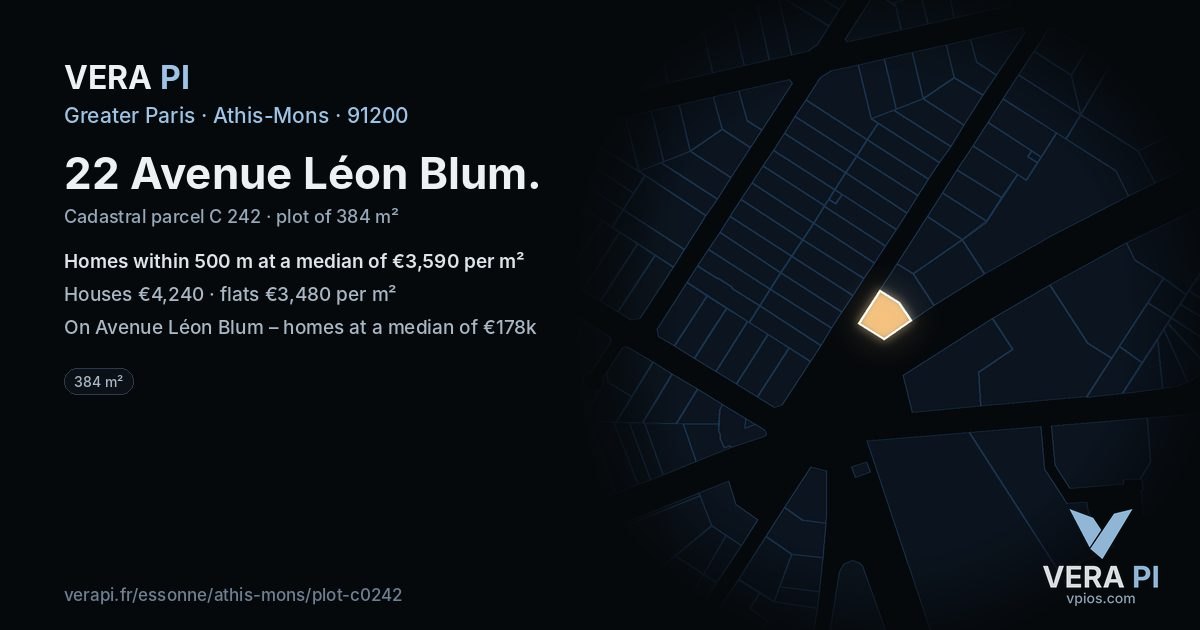 22 Avenue Léon Blum, Athis-Mons at night – the plot lit, the parcels around coloured by the prices near them