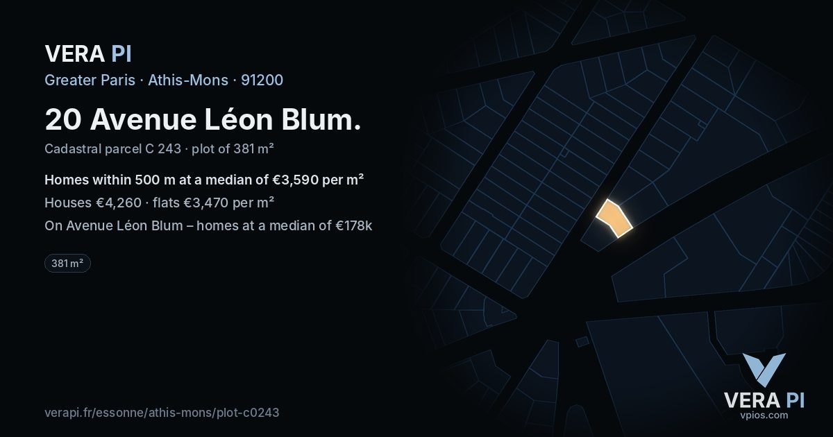 20 Avenue Léon Blum, Athis-Mons at night – the plot lit, the parcels around coloured by the prices near them