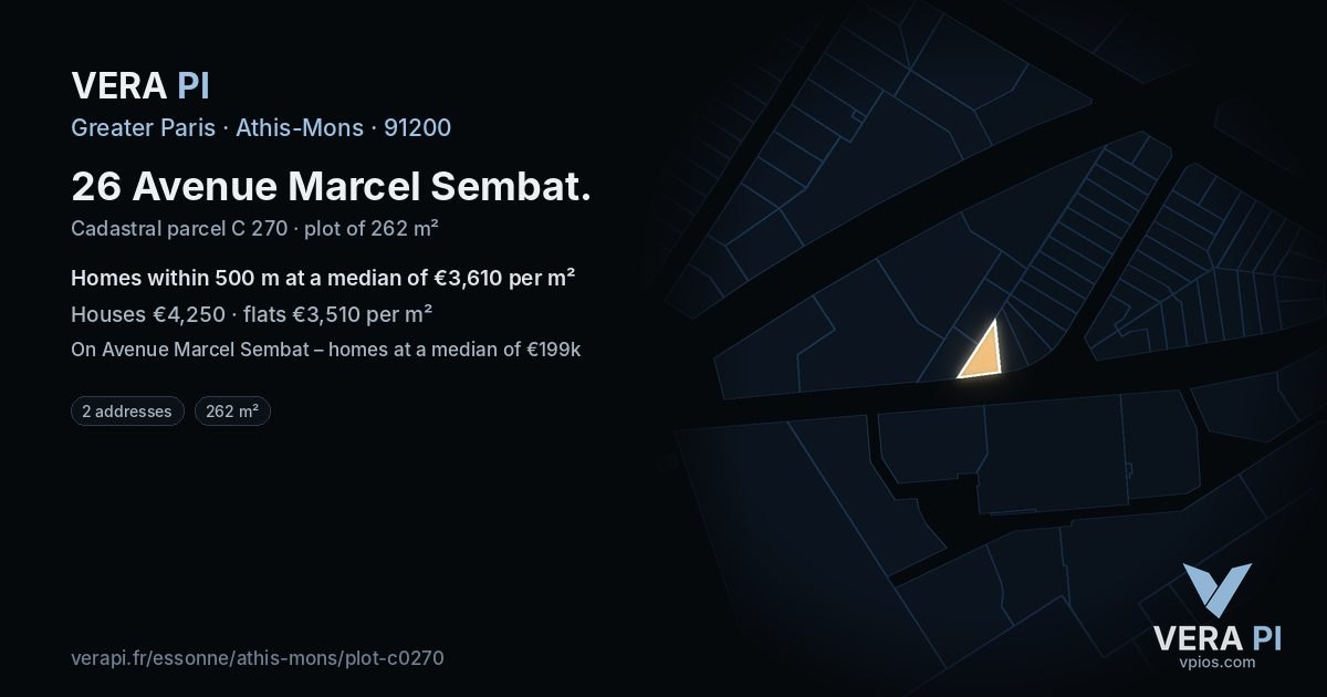 26 Avenue Marcel Sembat, Athis-Mons at night – the plot lit, the parcels around coloured by the prices near them