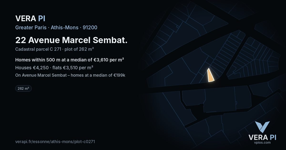 22 Avenue Marcel Sembat, Athis-Mons at night – the plot lit, the parcels around coloured by the prices near them