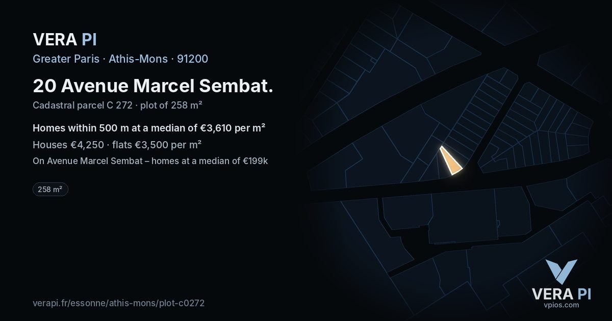 20 Avenue Marcel Sembat, Athis-Mons at night – the plot lit, the parcels around coloured by the prices near them