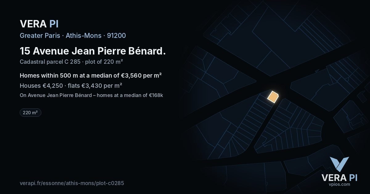 15 Avenue Jean Pierre Bénard, Athis-Mons at night – the plot lit, the parcels around coloured by the prices near them